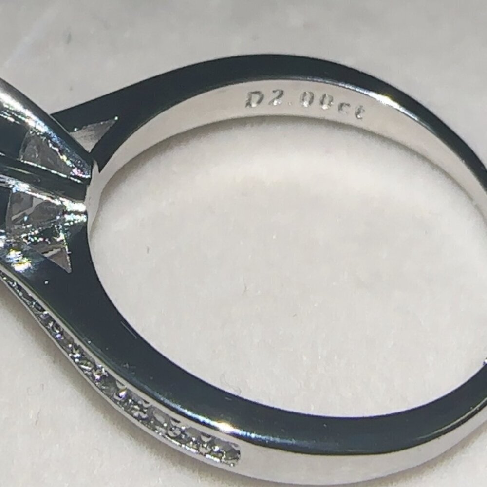 Silver Wedding Ring Diamond Simulant Adjustable Size - Picture 10 of 11